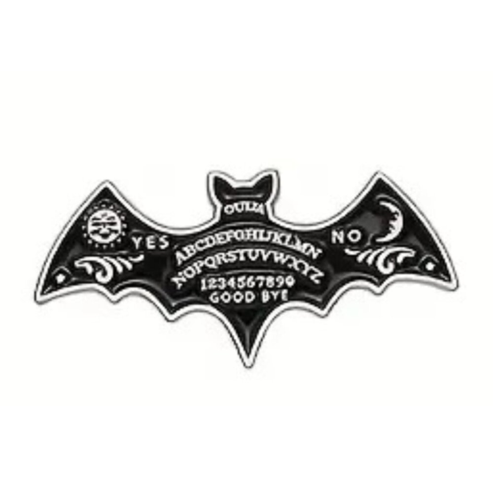 Bat Ouija Board Silver Tone Black Enamel Pin